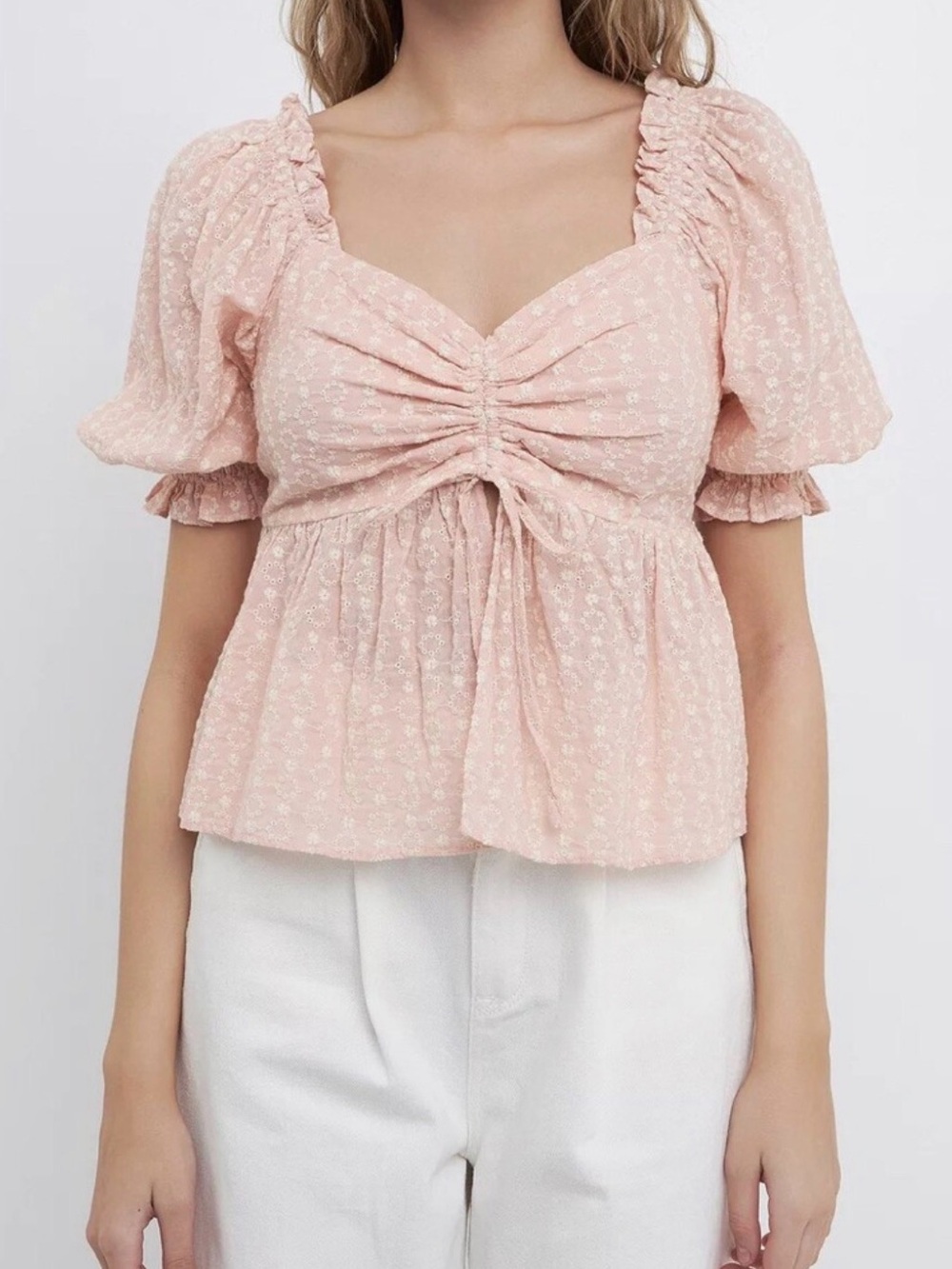 Free The Roses Pink Ruched Peplum Top - Picture 2 of 5